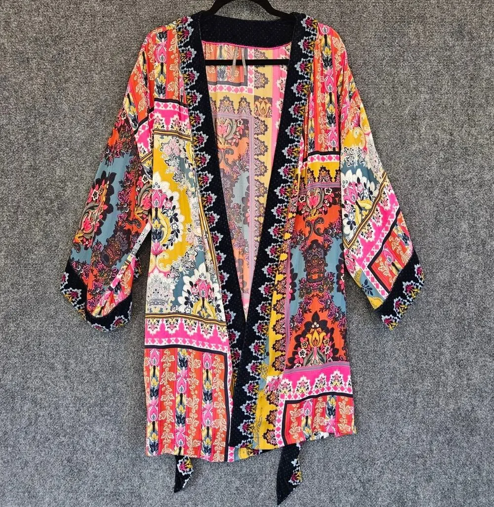 Anthropologie Zadie Velvet Trim Robe Kimono Size XS/S with pockets - Picture 1 of 10